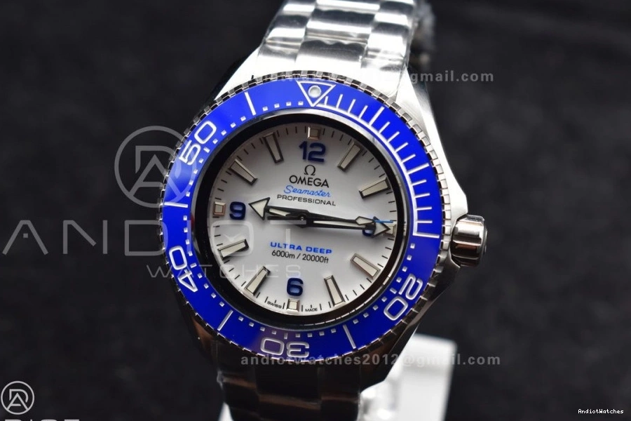 on Ceramic 1077 A SS Dial TF Ultra Deep Bezel NewStyle 6000M Best Blue SS 1:1 Edition White Bracelet Seamaster 0802